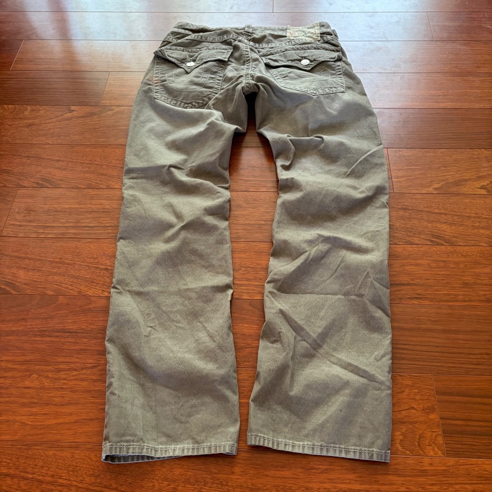 True Religion Ricky Corduroy Pants Mens 33 Grey Straight Leg Flap Pocket Buddha - Picture 2 of 8